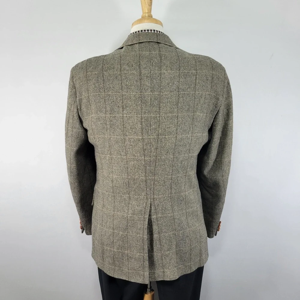 Men's Tweed Style Sport Coat Blazer‎ Two Button Herringbone Plaid Wool Size 40R